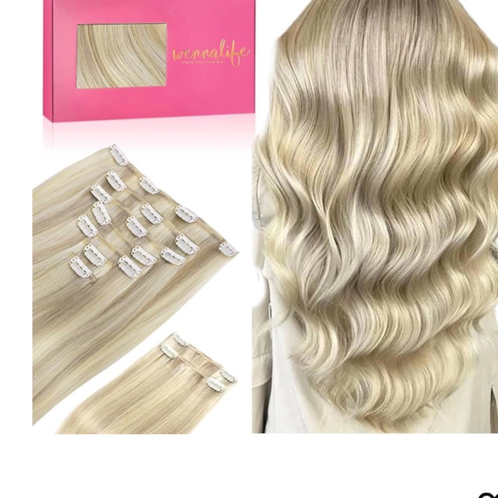 Real Human Hair Highlighted ash blonde and platinum clip in Hair Extensions